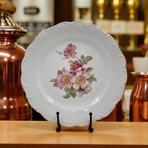 Schumann Arzberg Briar Rose Dinner Plate Gold Trim Bavaria Germany 1950s